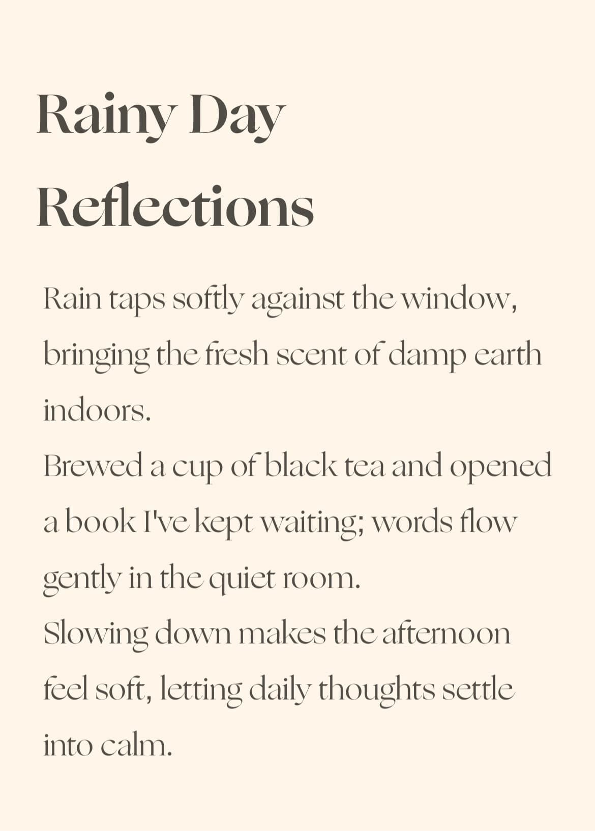 PinyPiny: An English journal page titled Rainy Day Reflections